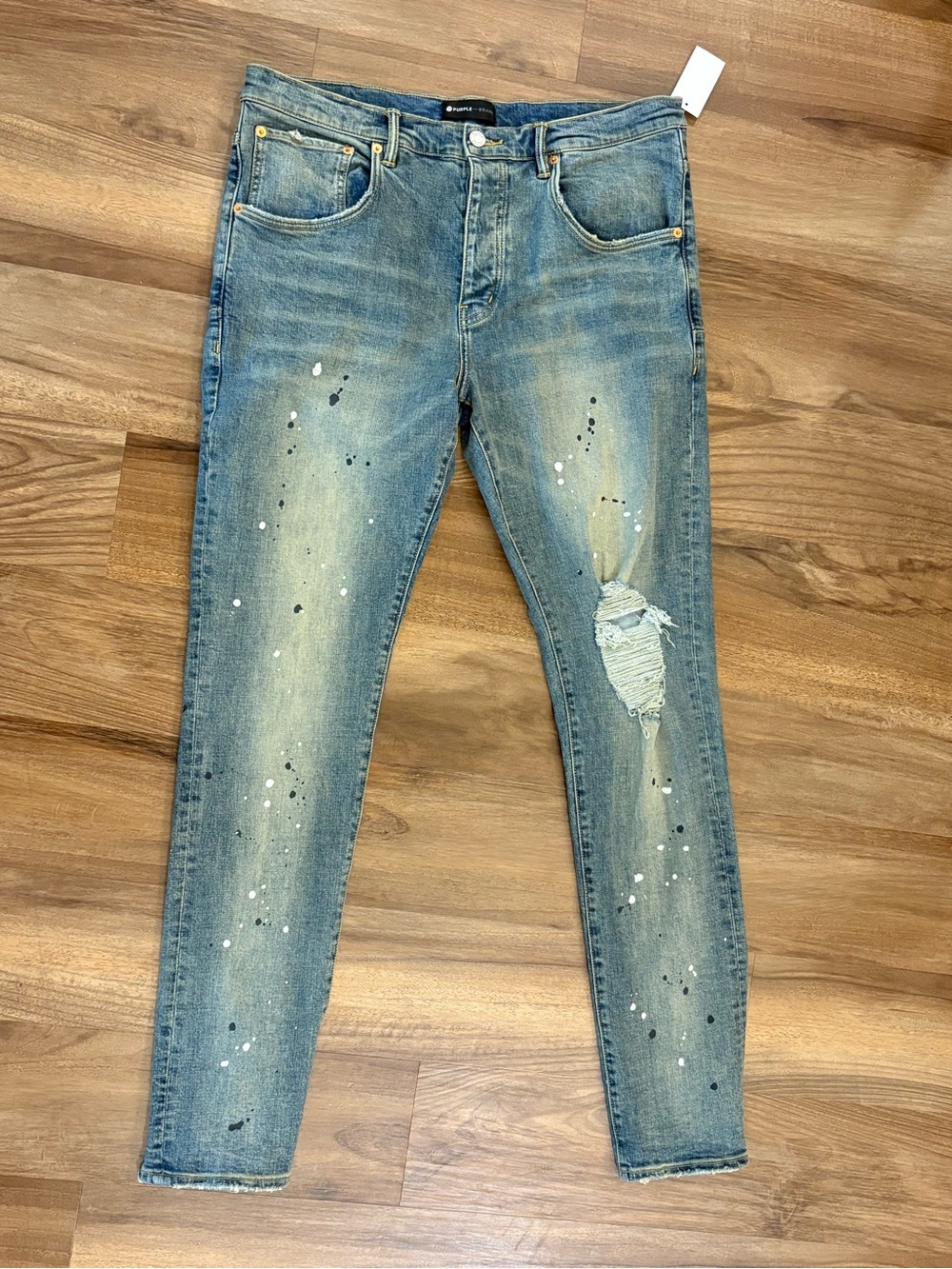 Slim Distressed Paint-Splatter Men’s Jeans - Blue brand new no front hang tag